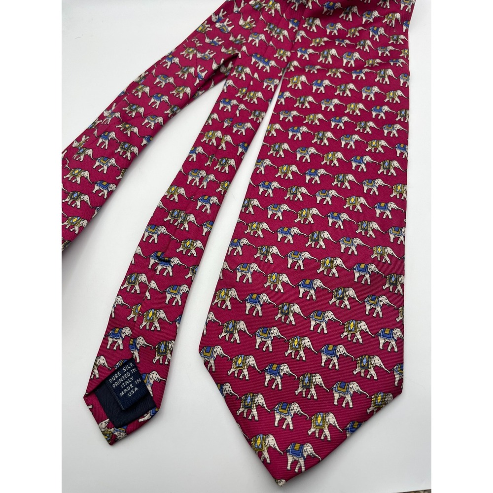 Brooks Brothers Makers Silk Tie Pink Elephant Animal Print Made in USA Italy
